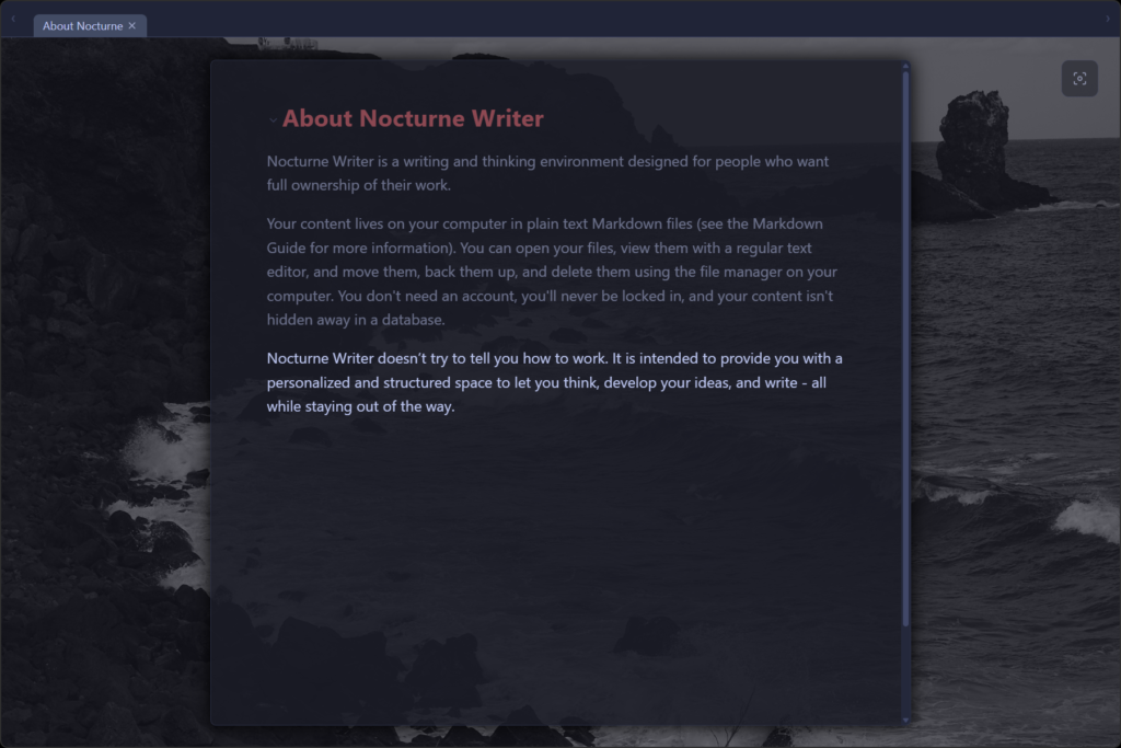 Nocturne Writer focus mode