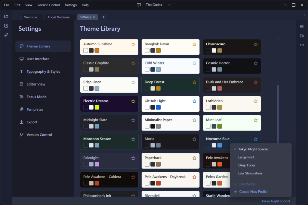 Nocturne Writer theme library